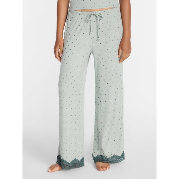 Joyspun Women’s Lace Trim Ribbed Pants, 30'' Inseam, Sizes XS-3X