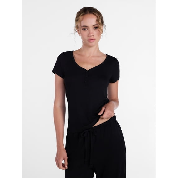 Joyspun Women’s Modal Blend Ribbed Henley Sleep Top, Sizes XS-3X