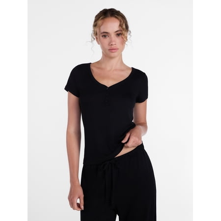 Joyspun Women’s Modal Blend Ribbed Henley Sleep Top, Sizes XS-3X