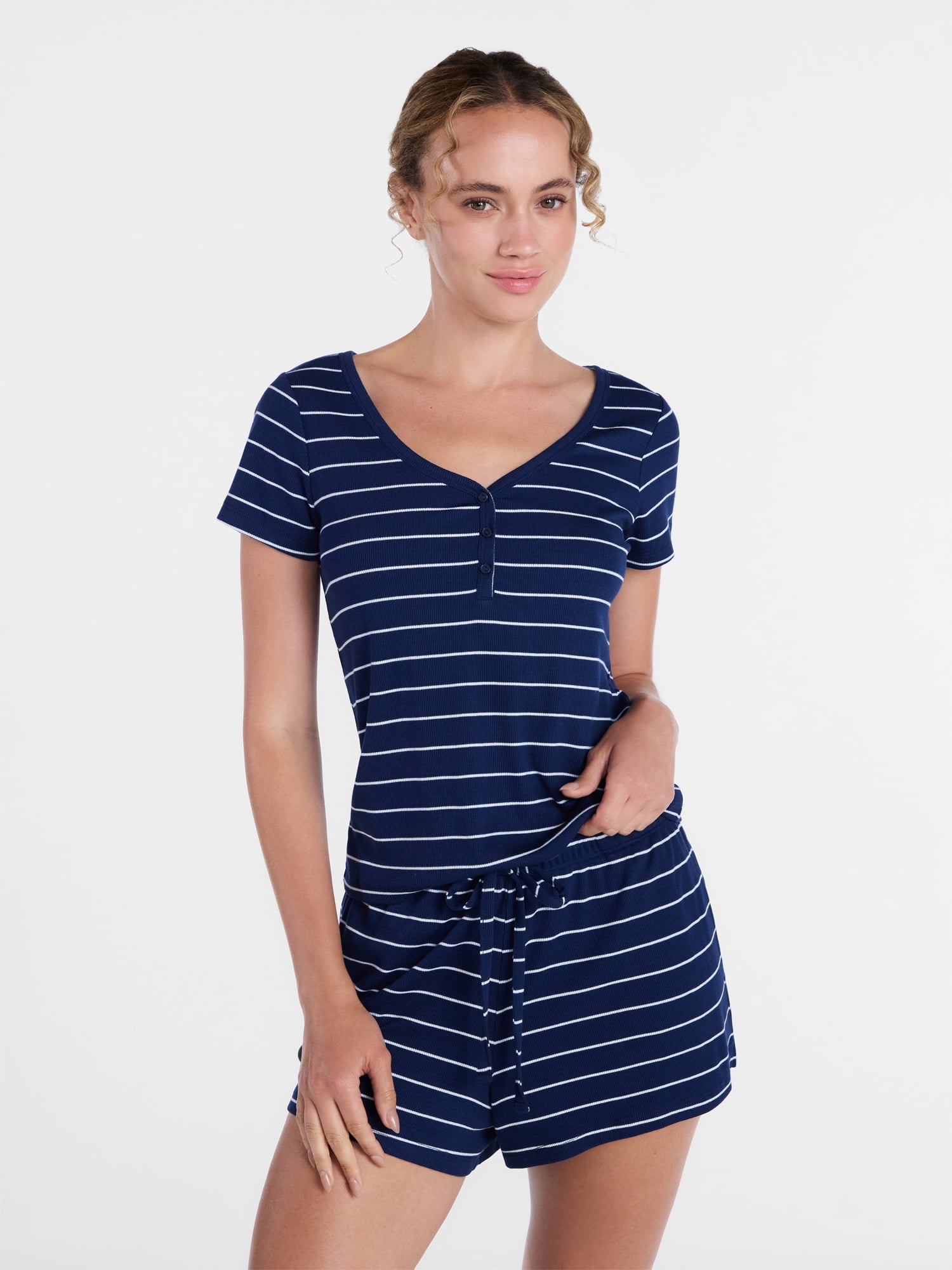Joyspun Women’s Modal Blend Ribbed Henley Sleep Top, Sizes XS-3X