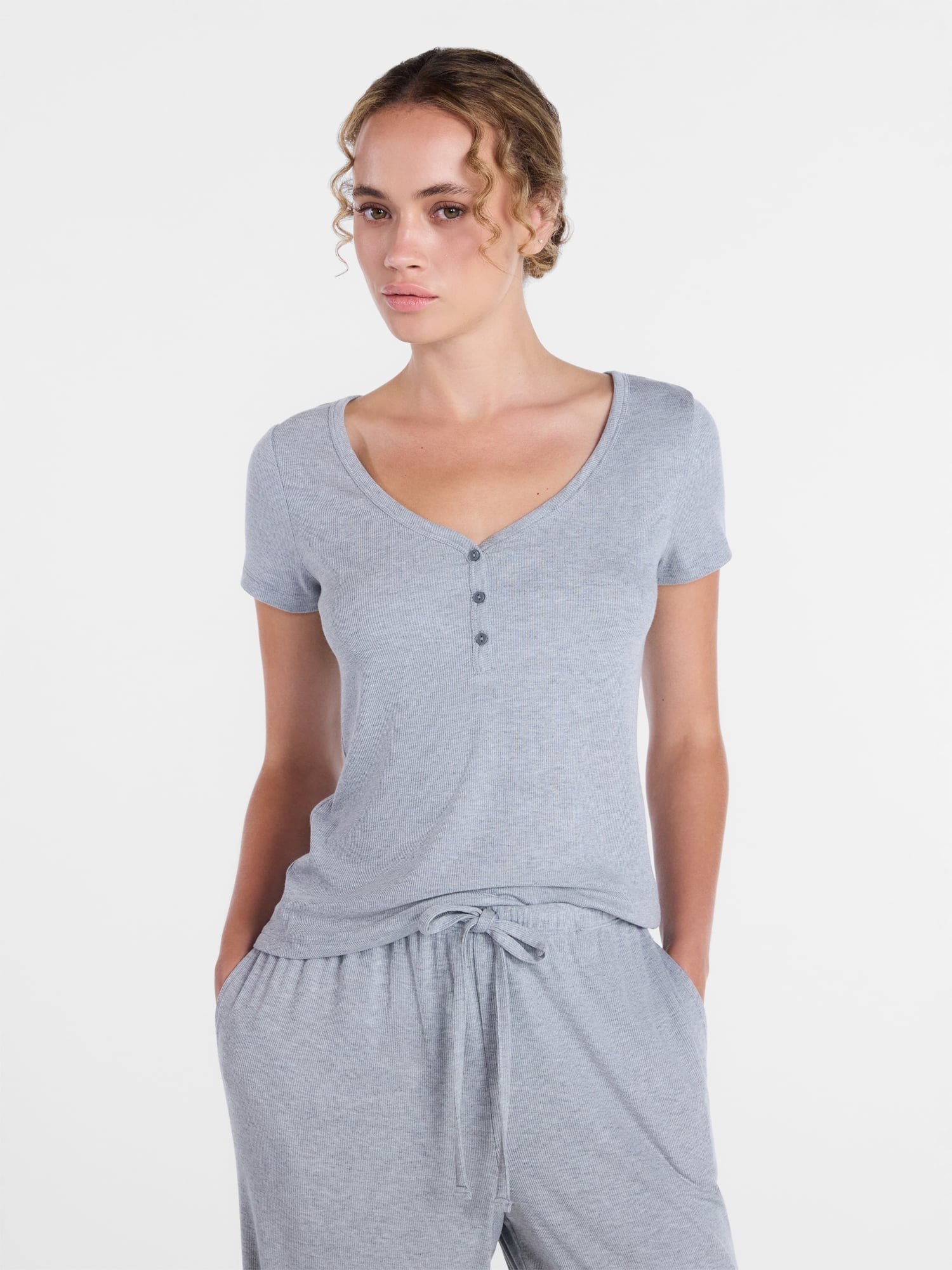 Joyspun Women’s Modal Blend Ribbed Henley Sleep Top, Sizes XS-3X