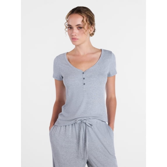 Joyspun Women’s Modal Blend Ribbed Henley Sleep Top, Sizes XS-3X