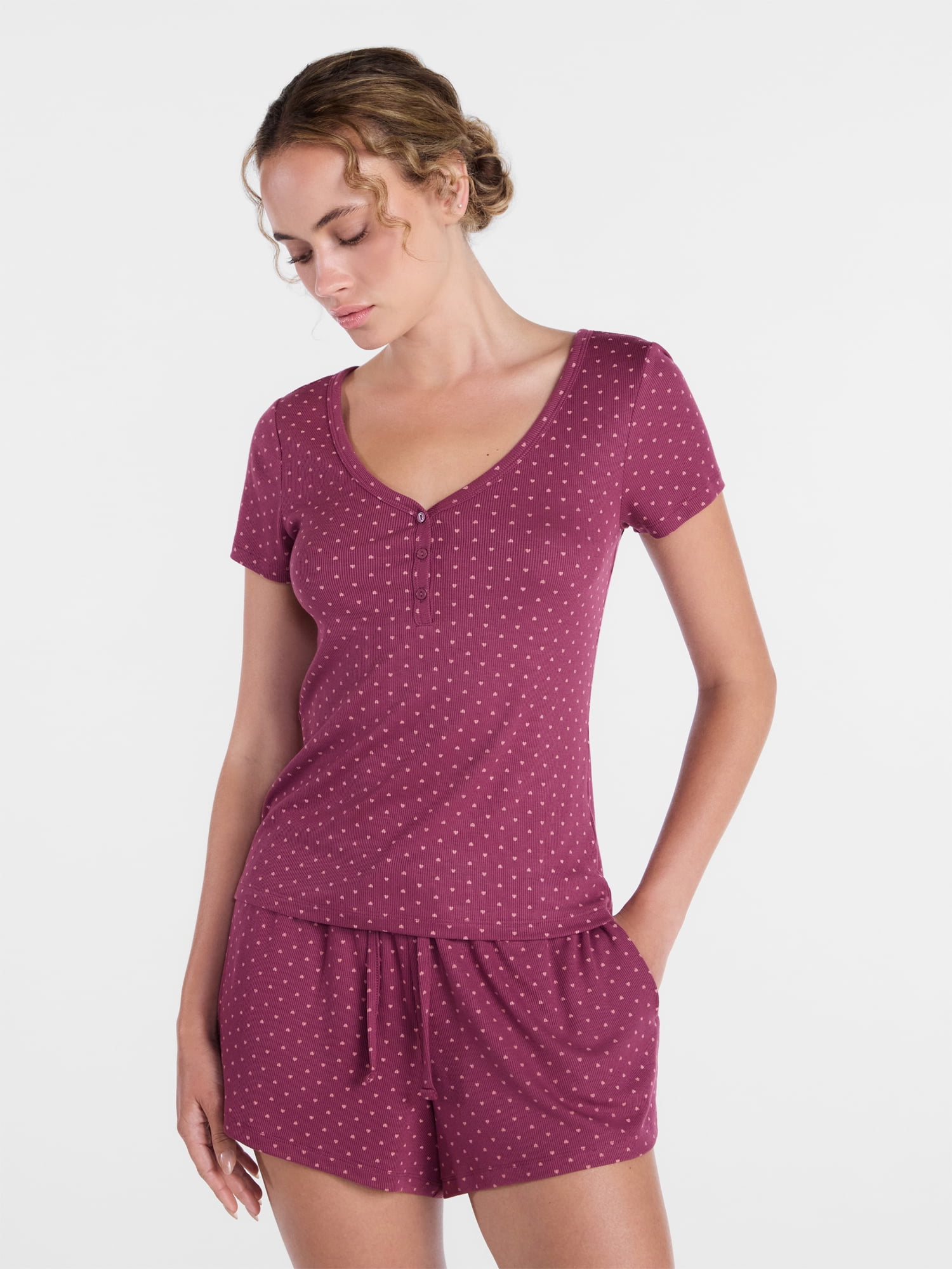 Joyspun Women’s Modal Blend Ribbed Henley Sleep Top, Sizes XS-3X