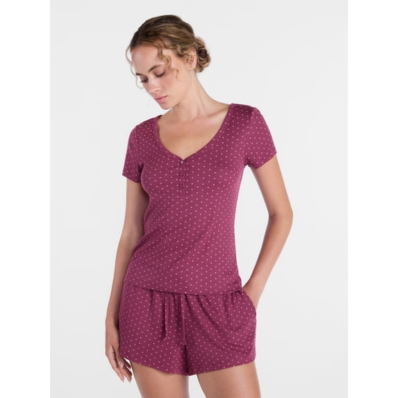 Joyspun Women’s Modal Blend Ribbed Henley Sleep Top, Sizes XS-3X
