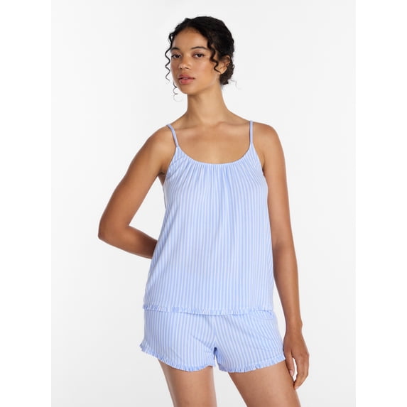 Joyspun Women’s Modal-Blend Ruffle Trim Cami and Shorts Sleepwear Set, 2-Piece, Sizes XS-3X