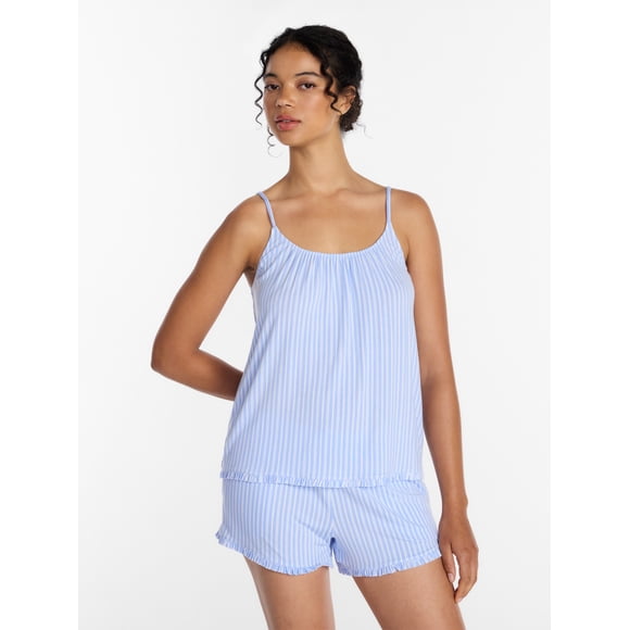 Joyspun Women’s Modal-Blend Ruffle Trim Cami and Shorts Sleepwear Set, 2-Piece, Sizes XS-3X