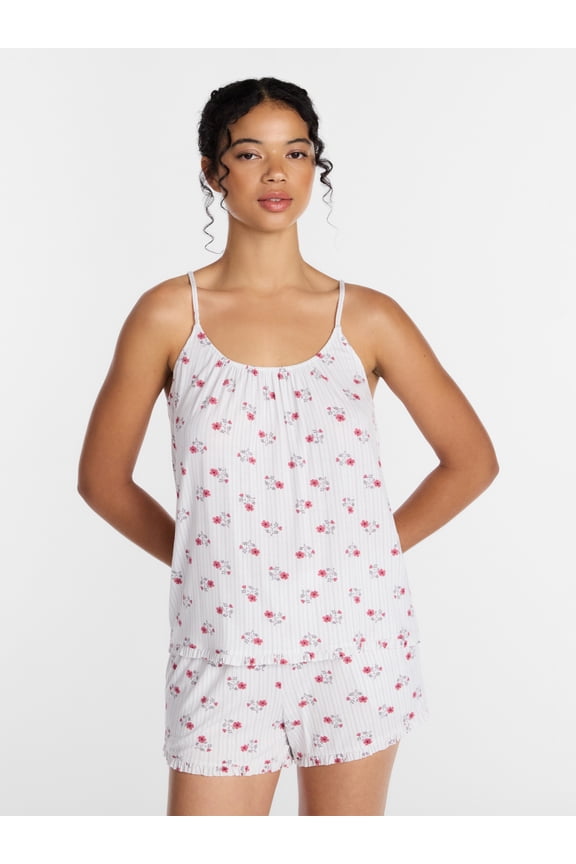 Women’s Modal Ruffle Trim Cami and Shorts Sleepwear Set, 2-Piece, Sizes XS to 3X