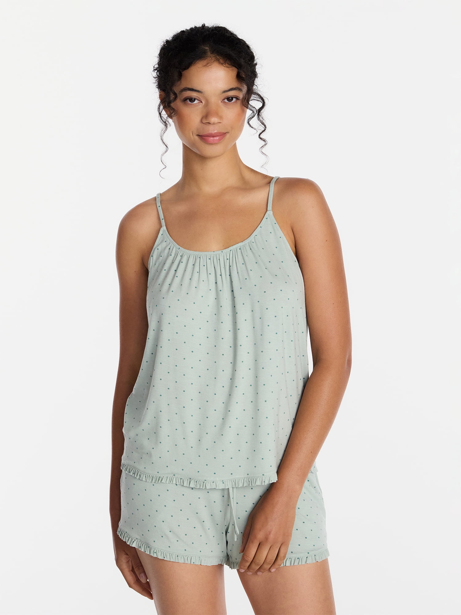 Joyspun Women’s Modal-Blend Ruffle Trim Cami and Shorts Sleepwear Set, 2-Piece, Sizes XS-3X