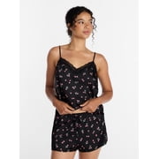 Women's Lace Trim Stretch Satin Cami and Shorts Set, 2-Piece, Sizes XS-3X