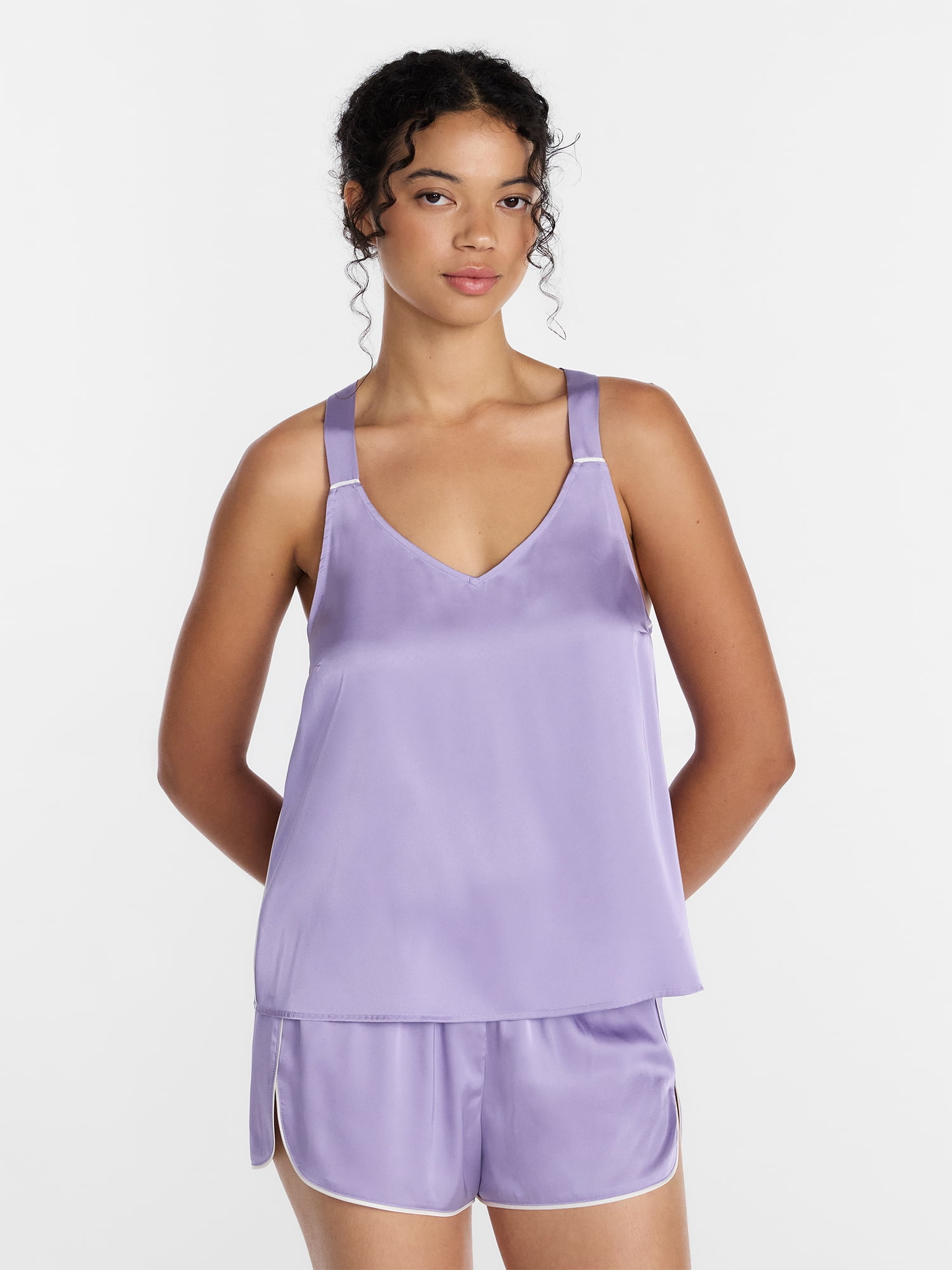 Joyspun Women’s Stretch Satin Cami and Shorts Pajama Set, 2-Piece, Sizes XS-3X