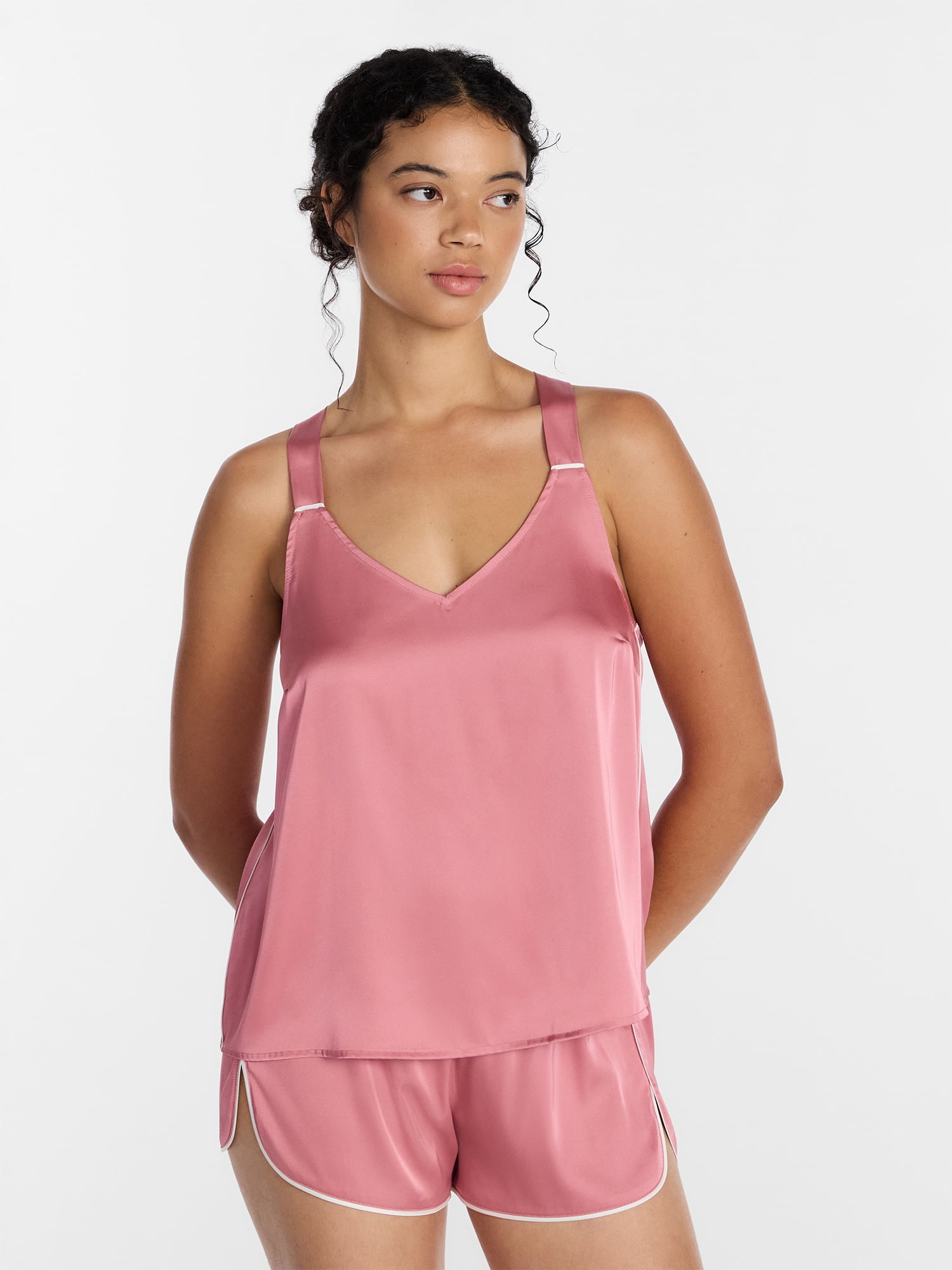 Joyspun Women’s Stretch Satin Cami and Shorts Pajama Set, Sizes XS to 3X