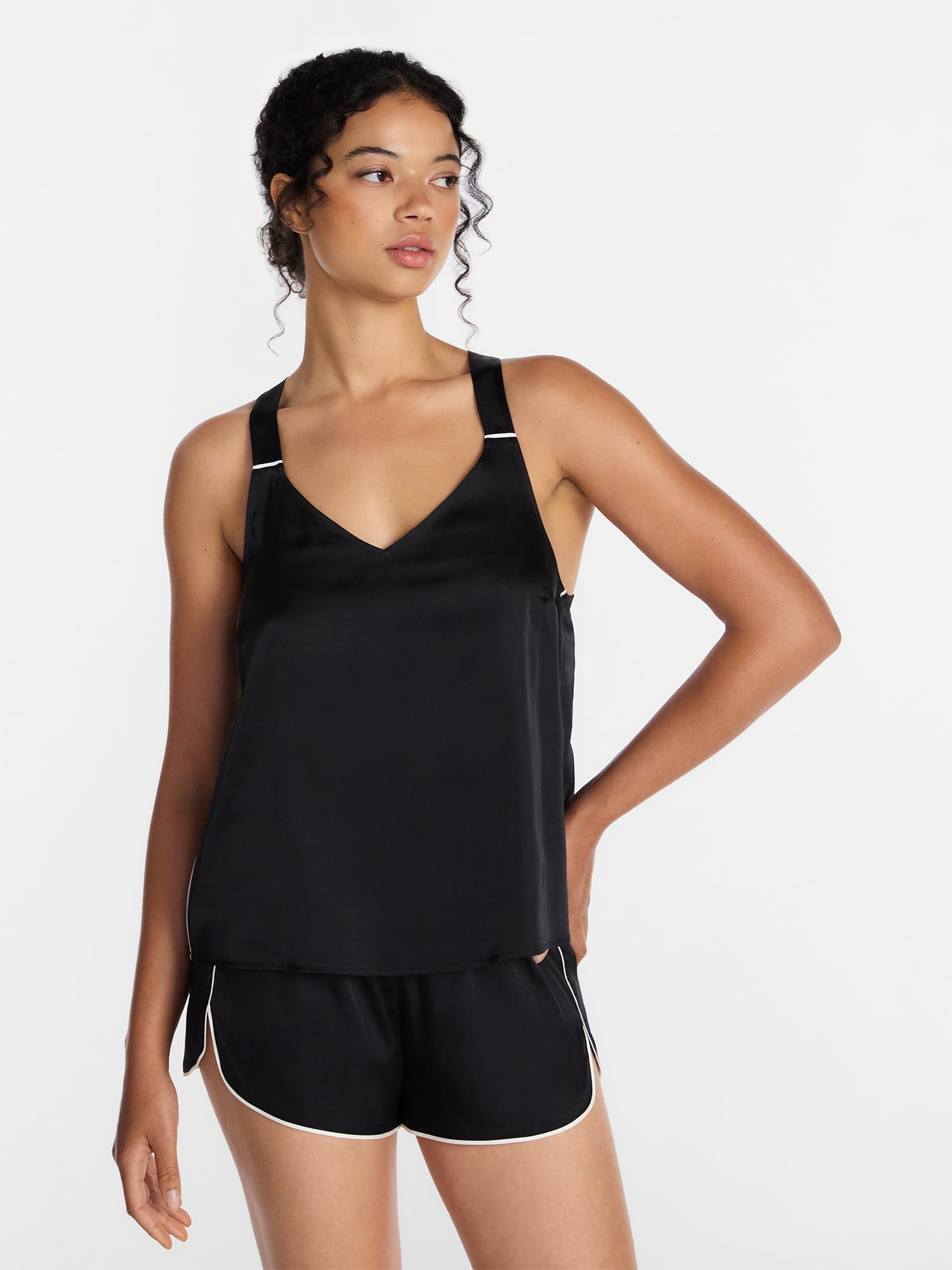 Joyspun Women’s Stretch Satin Cami and Shorts Pajama Set, Sizes XS to 3X