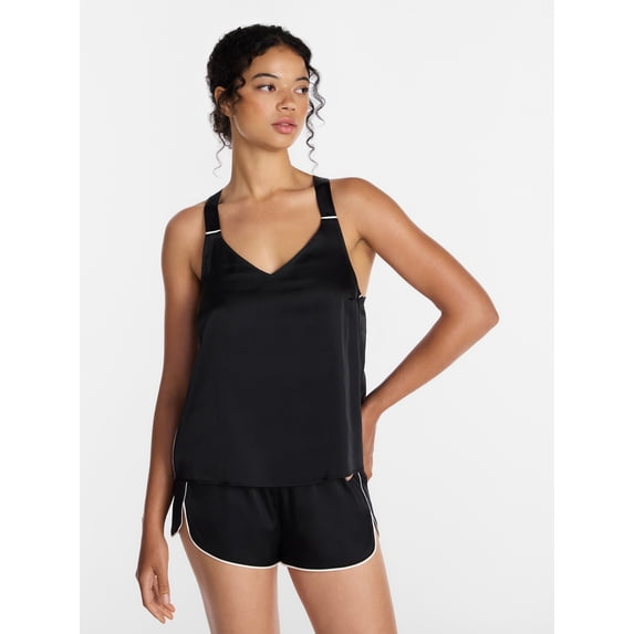 Joyspun Women’s Stretch Satin Cami and Shorts Pajama Set, Sizes XS to 3X
