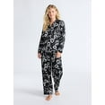 thumbnail image 1 of Joyspun Women’s Stretch Satin Notch Long Sleeve Top and Pants Pajama Set, 2-Piece, Sizes XS-3X, 1 of 5