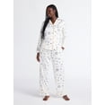 thumbnail image 1 of Joyspun Women’s Stretch Satin Notch Long Sleeve Top and Pant Pajama Set, Sizes XS to 3X, 1 of 5