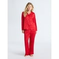 thumbnail image 1 of Joyspun Women’s Stretch Satin Notch Long Sleeve Top and Pants Pajama Set, 2-Piece, Sizes XS-3X, 1 of 6