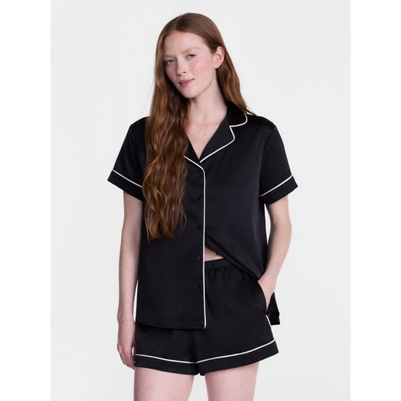 Joyspun Women’s Stretch Satin Sleep Top and Shorts, 2-Piece Set, Sizes XS to 3X