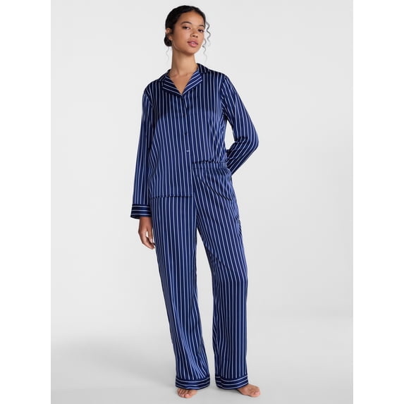 Joyspun Women’s Stretch Satin Sleep Top and Pants, 2-Piece Set, Sizes XS to 3X