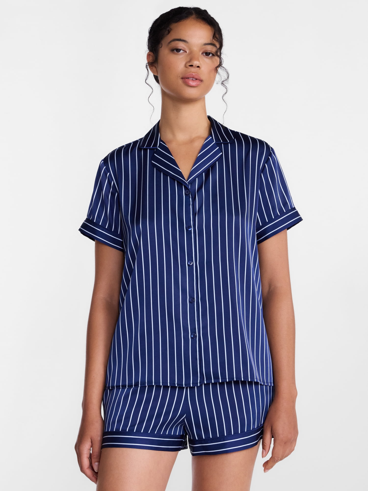 Joyspun Women’s Stretch Satin Sleep Top and Shorts, 2-Piece Set, Sizes XS to 3X