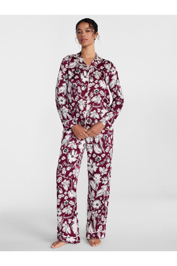 Women’s Stretch Satin Sleep Top and Pants, 2-Piece Set, Sizes XS to 3X