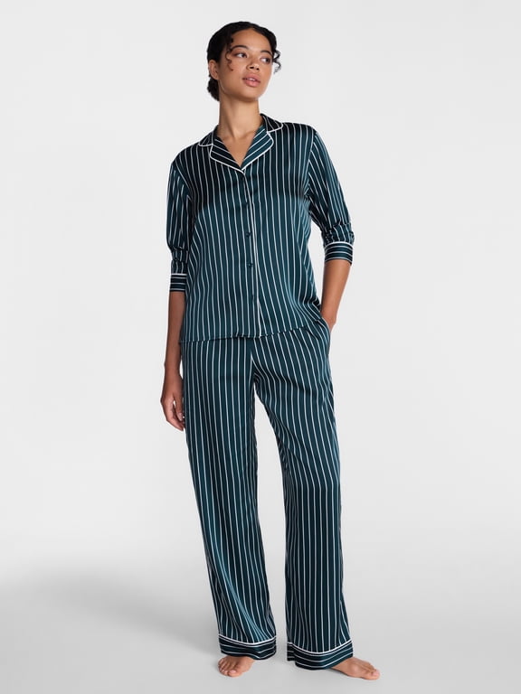 Women’s Stretch Satin Sleep Top and Pants, 2-Piece Set, Sizes XS to 3X