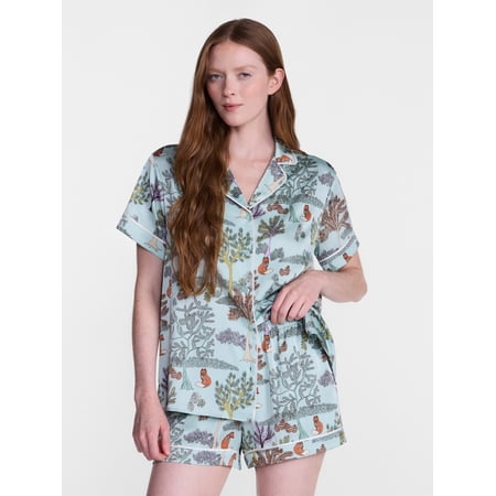 Joyspun Women’s Stretch Satin Sleep Top and Shorts, 2-Piece Set, Sizes XS to 3X