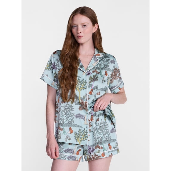 Joyspun Women’s Stretch Satin Sleep Top and Shorts, 2-Piece Set, Sizes XS to 3X
