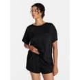 thumbnail image 1 of Joyspun Women’s Short Sleeve Stretch Satin Top and Shorts Pajama Set, 2-Piece, Sizes XS-3X, 1 of 6