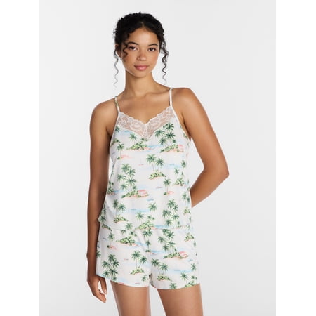 Joyspun Women’s Dreamy Soft Collection Lace Trim Knit Cami and Shorts Set, Sizes XS-3X