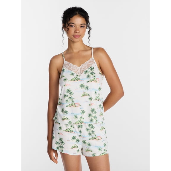 Joyspun Women’s Dreamy Soft Collection Lace Trim Knit Cami and Shorts Set, Sizes XS-3X