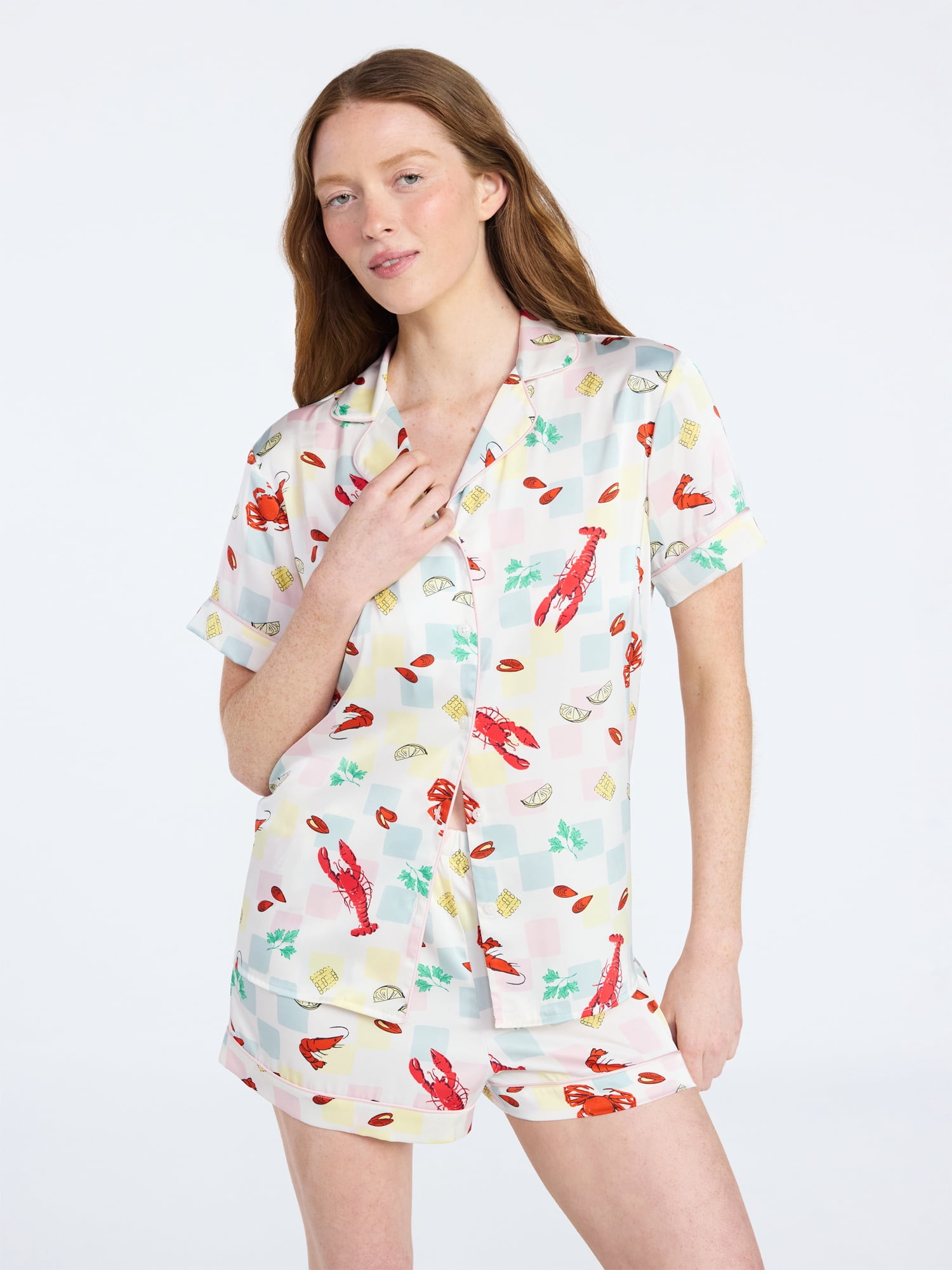 Joyspun Women’s Stretch Satin Short Sleeve Top and Shorts Pajama Set, Sizes XS-3X - Walmart.com