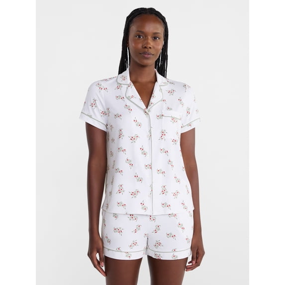Joyspun Women's Dreamy Soft Collection Notch Collar Top and Shorts Pajama Set, 2-Piece, Sizes XS-3X