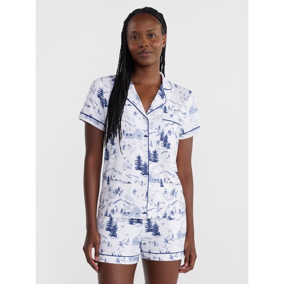 Joyspun Women's Dreamy Soft Collection Notch Collar Top and Shorts Pajama Set, 2-Piece, Sizes XS-3X