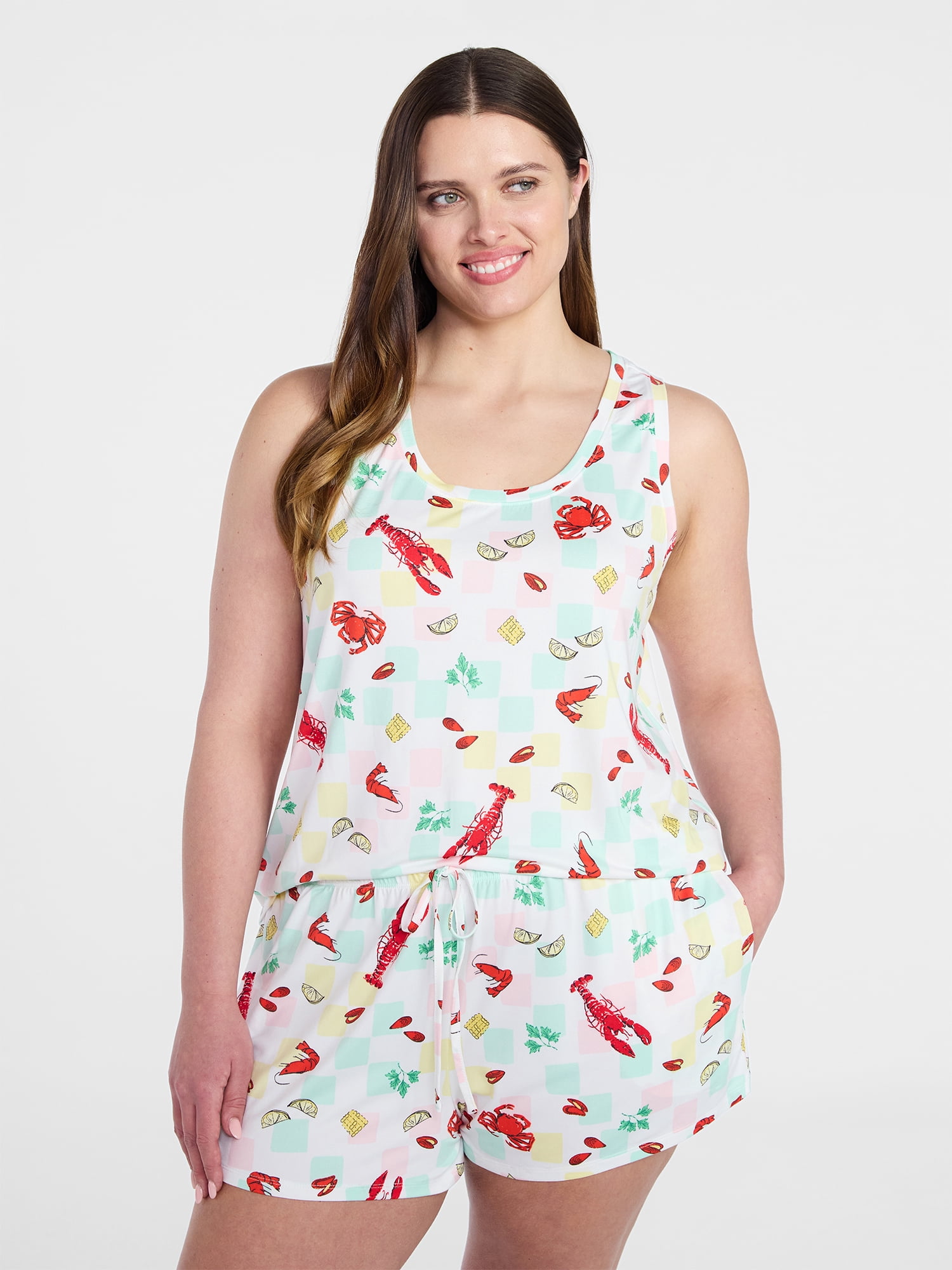 Joyspun Women’s Tank Top and Shorts Pajama Set, 2-Piece, Sizes XS-3X