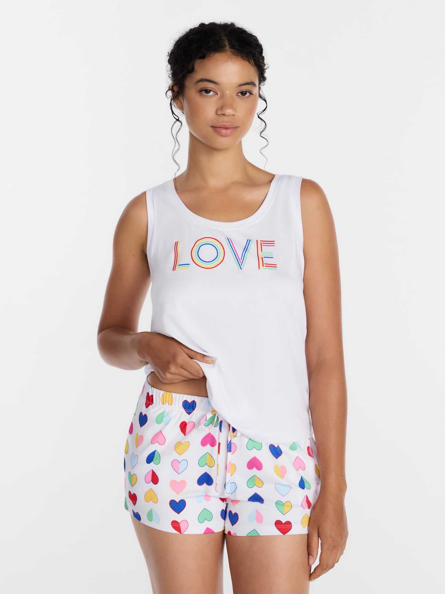 Joyspun Women's Tank Top and Shorts Pajama Set, 2-Piece, Sizes XS-3X