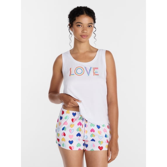 Joyspun Women's Tank Top and Shorts Pajama Set, 2-Piece, Sizes XS-3X