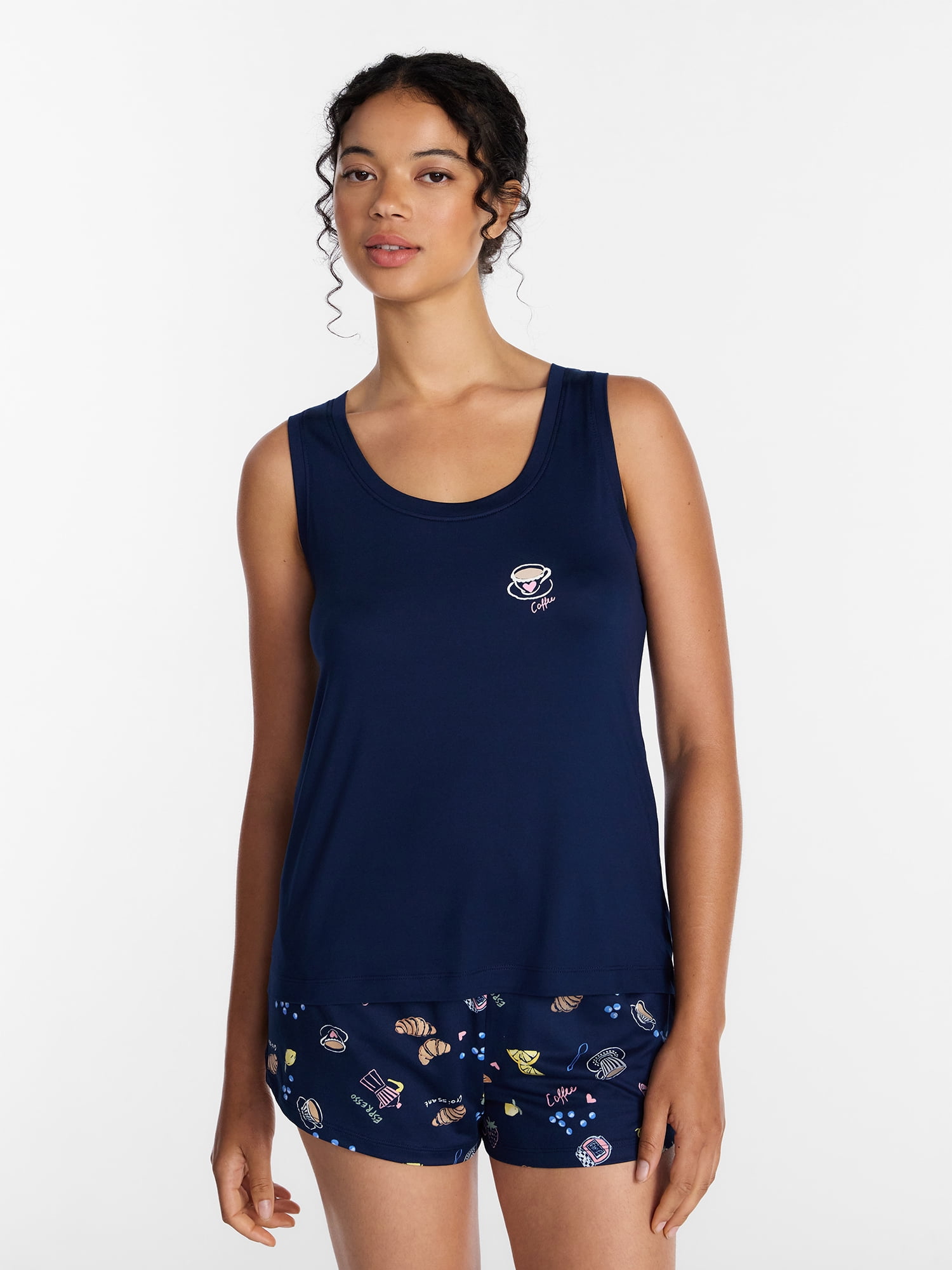 Joyspun Women's Tank Top and Shorts Pajama Set, 2-Piece, Sizes XS-3X