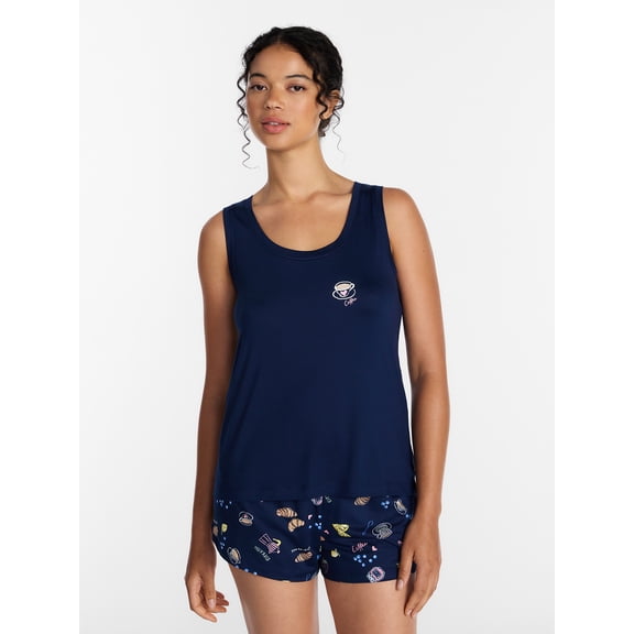 Joyspun Women's Tank Top and Shorts Pajama Set, 2-Piece, Sizes XS-3X