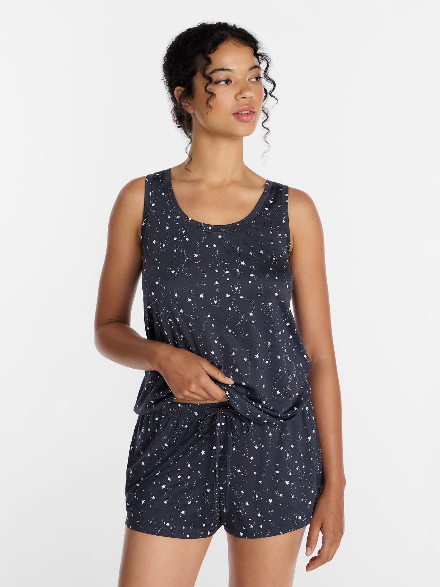 Joyspun Women's Tank Top and Shorts Pajama Set, 2-Piece, Sizes XS-3X