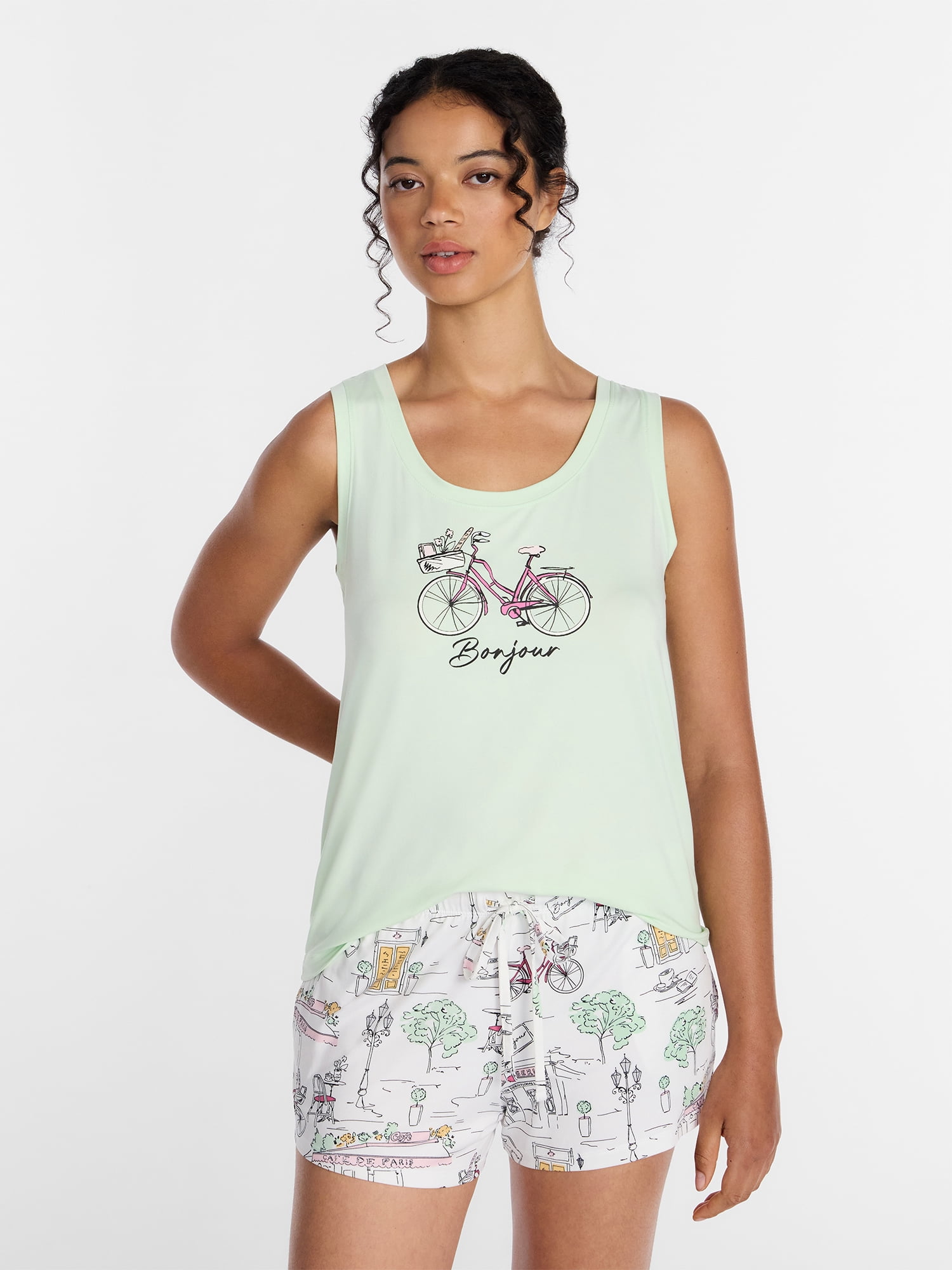Joyspun Women's Tank Top and Shorts Pajama Set, 2-Piece, Sizes XS-3X