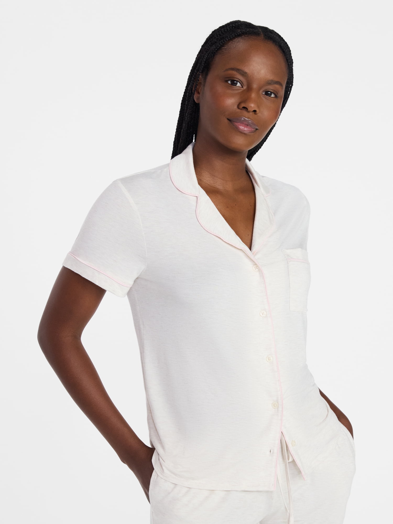 Joyspun Women’s Sleep Modal Short Sleeve Notch Top and Shorts Pajama Set, Size XS-XL, 2X-3X