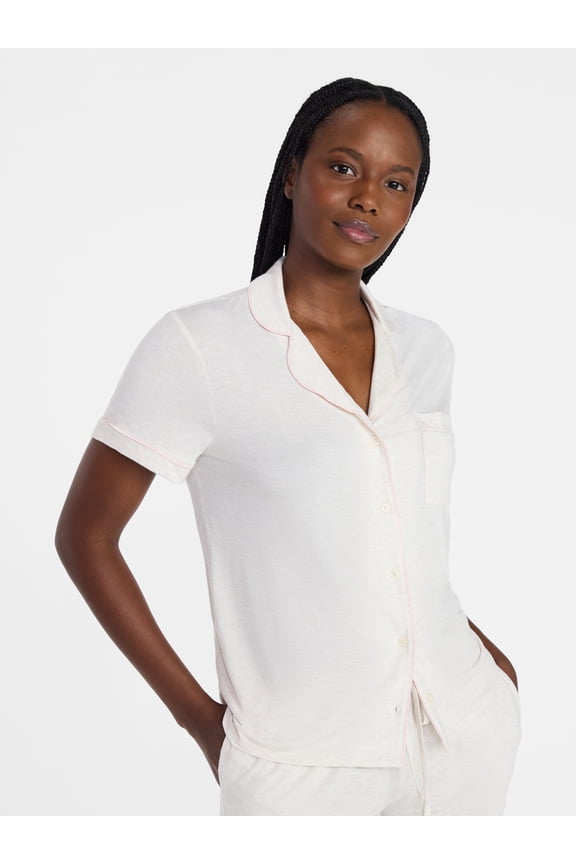 Women’s Sleep Modal Short Sleeve Notch Top and Shorts Pajama Set, Size XS-XL, 2X-3X