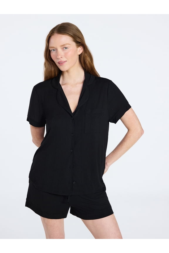 Women’s Sleep Ribbed Modal Notch Top and Shorts Set, 2-Piece, Size XS-XL, 2X-3X