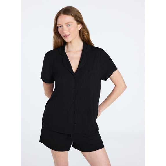 Joyspun Women’s Sleep Ribbed Modal Notch Top and Shorts Set, 2-Piece, Size XS-XL, 2X-3X