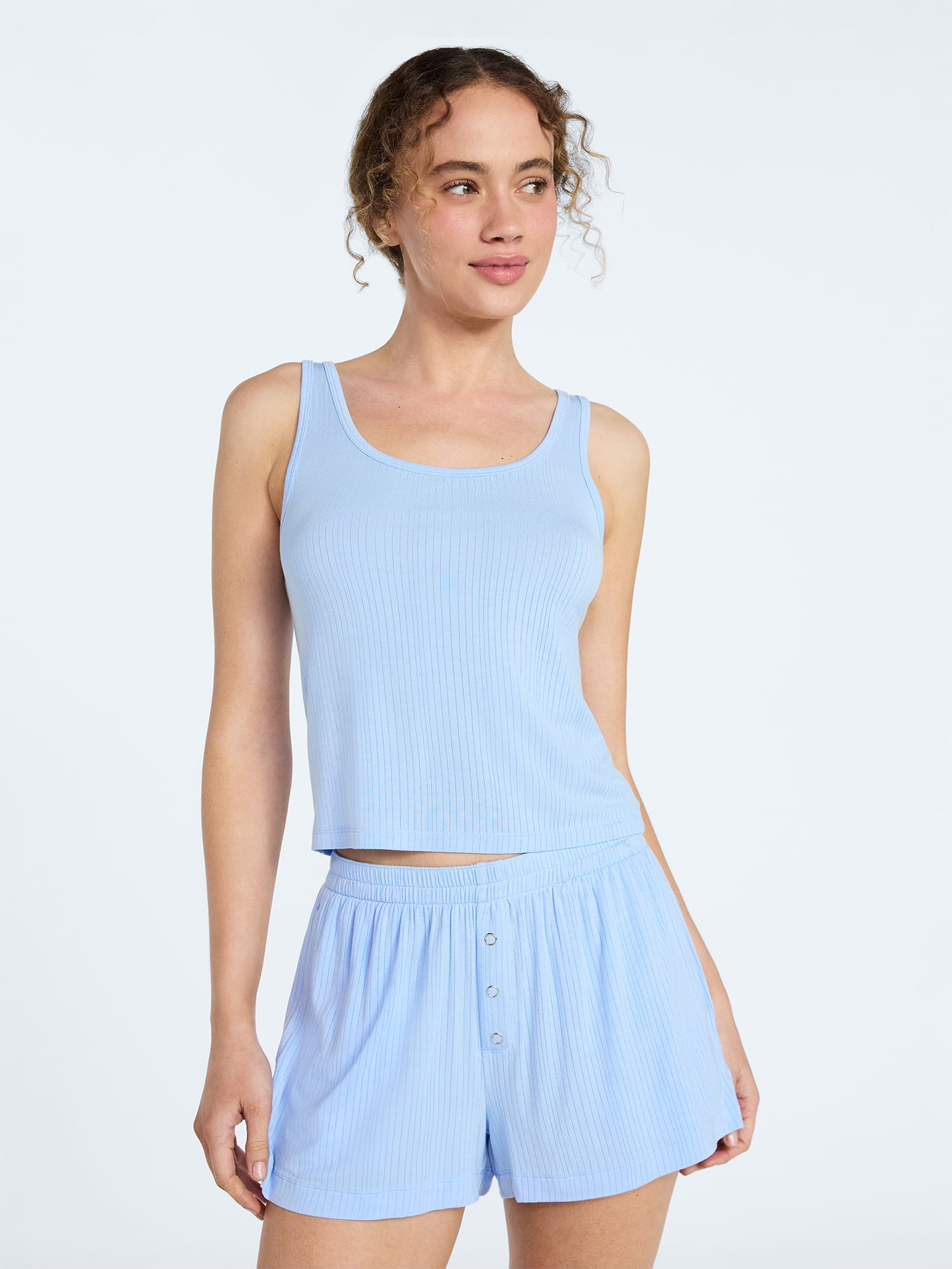 Joyspun Women’s Sleep Ribbed Modal Tank Top and Shorts Set, Size XS-XL, 2X-3X