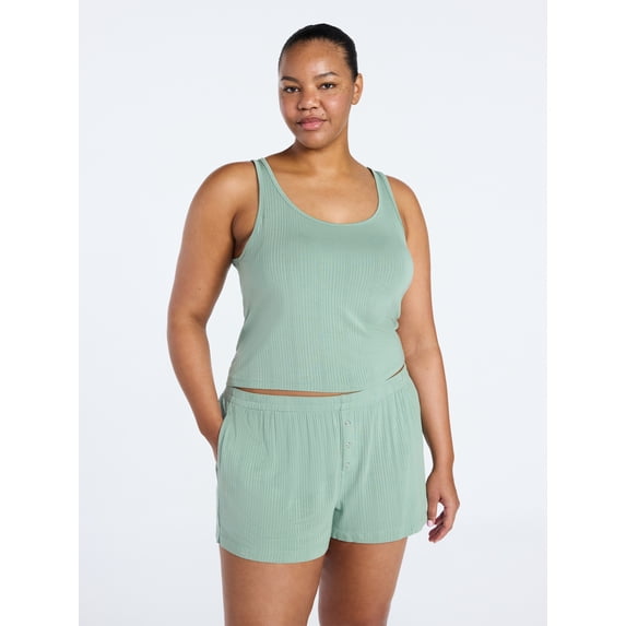 Joyspun Women’s Sleep Ribbed Modal Tank Top and Shorts Set, Size XS-XL, 2X-3X