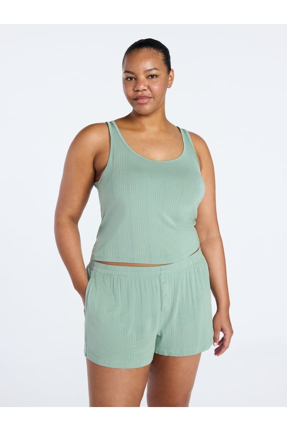 Women’s Sleep Ribbed Modal Tank Top and Shorts Set, Size XS-XL, 2X-3X