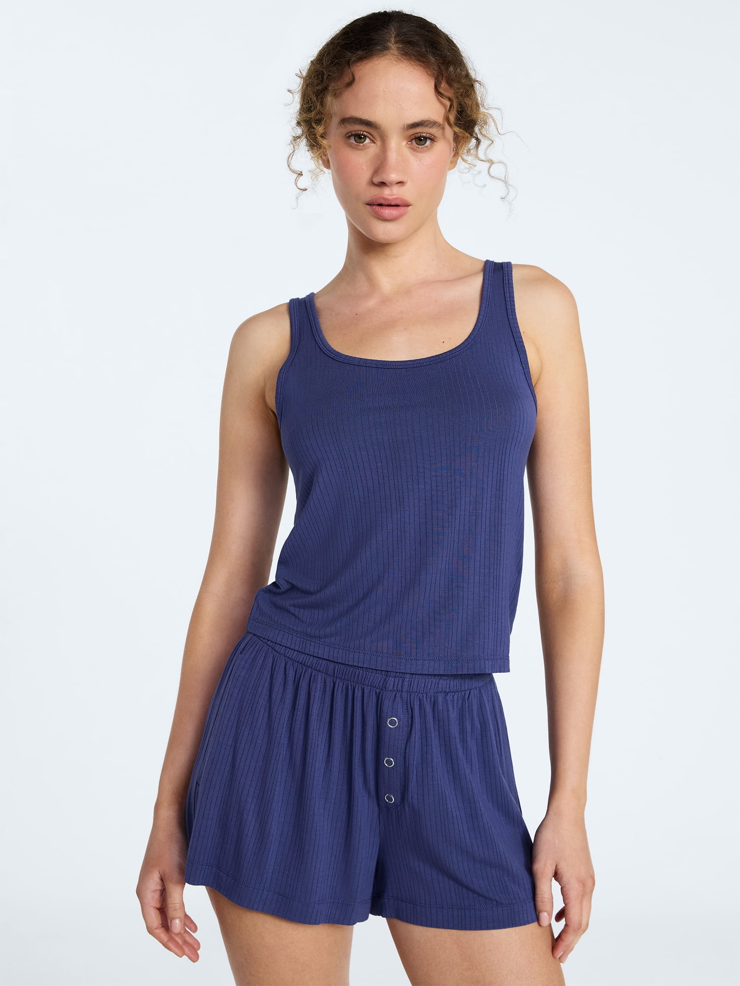 Joyspun Women’s Sleep Ribbed Modal Tank Top and Shorts Set, Size XS-XL, 2X-3X