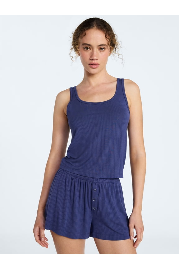 Women’s Sleep Ribbed Modal Tank Top and Shorts Set, Size XS-XL, 2X-3X