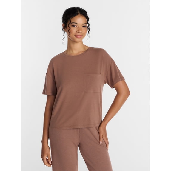 Joyspun Women’s Cotton-Blend Sleep Lounge Top with Short Sleeves, Sizes S-3X